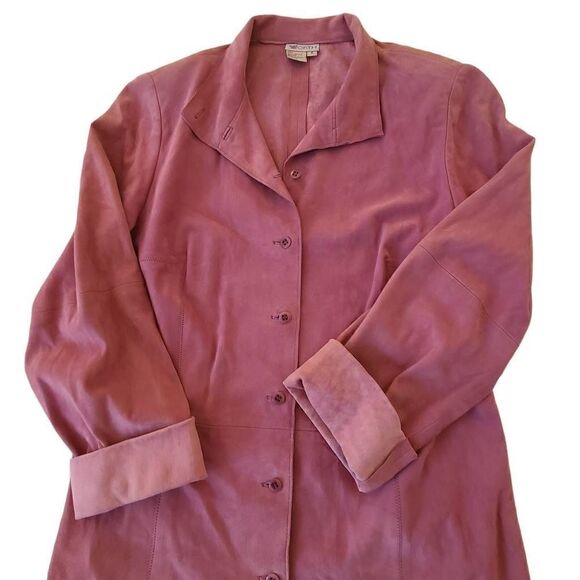 Worth Womens Long Sleeves Pointed Collar Suede Leather Coat Dusty Rose Size 6 - Picture 2 of 14